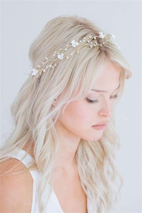 Gold Floral Crystal Hair Vine BOHO Flower Hair Vine Gold Leaf Hair