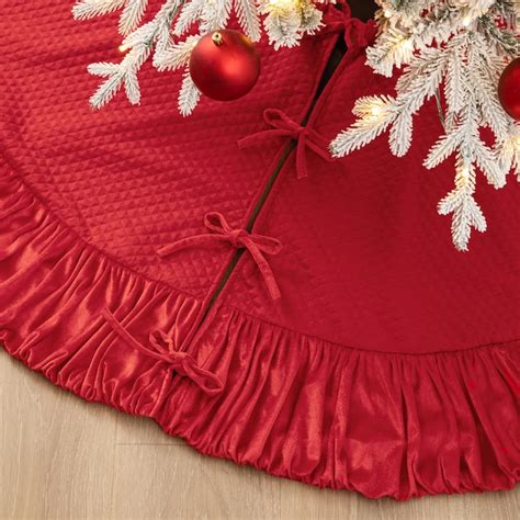 Glitzhome Red Velvet Ruffled Christmas Tree Skirt - 72 Inch Diameter - Deluxe Design - Winter ...