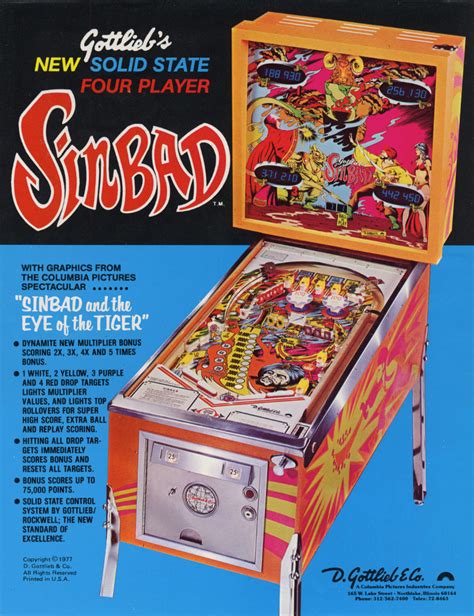 Sinbad Gottlieb Pinball 1977 USA The Arcade Flyer Archive