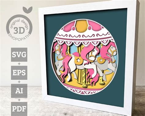 3D Layered Carousel SVG PDF EPS Carousel Shadow Box Nursery Etsy