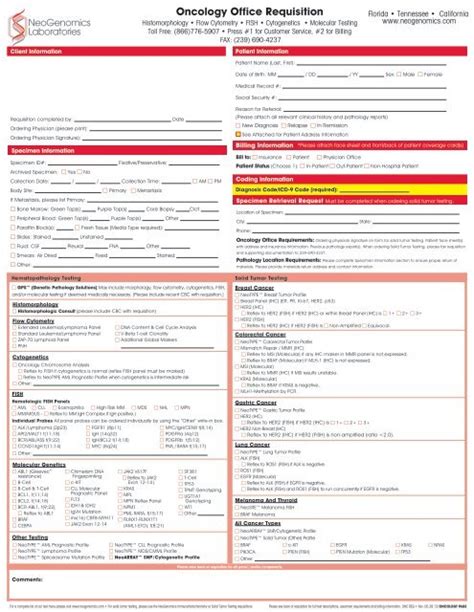 Oncology Office Requisition Neogenomics Laboratories