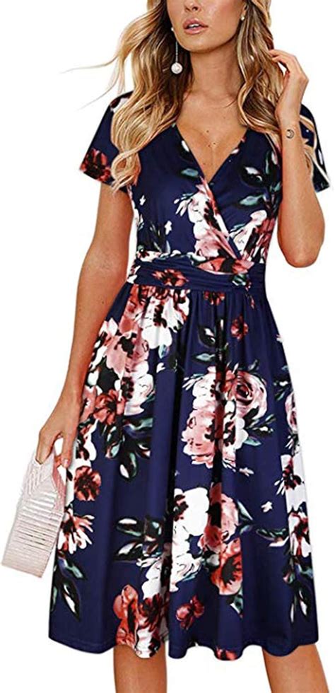 Xisimei Cocktailkleid Damen Sommerkleid Elegant V Ausschnitt Blumen