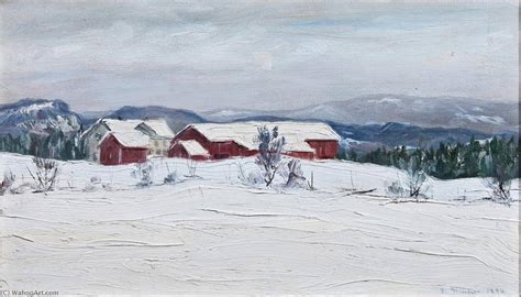 Oil Painting Replica Farm In Asker Winter 1896 By Gustav Wentzel