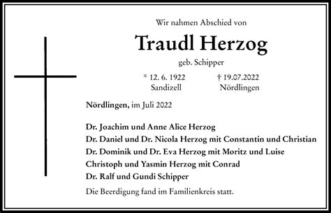 Traueranzeigen von Traudl Herzog Allgäuer Zeitung