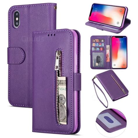 Retro Calfskin Zipper Leather Wallet Case Cover For Iphone Xs Max 65