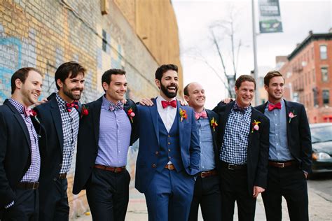 Navy Blue Groomsmen Suits With Mismatched Gingham Shirts Blue