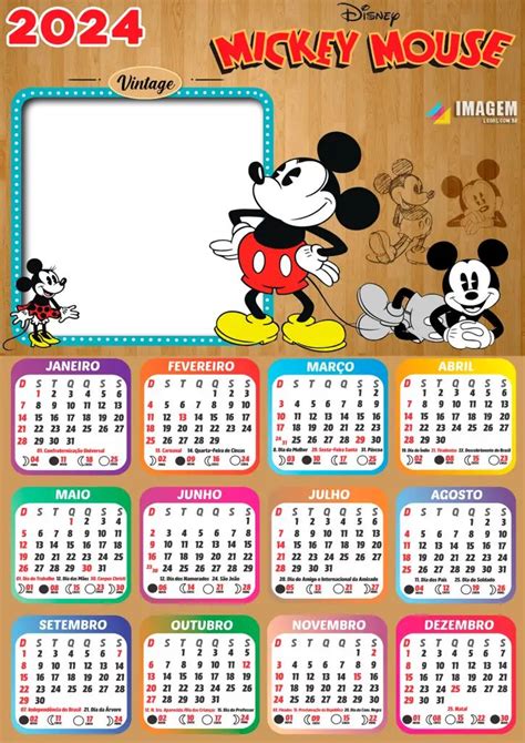 Moldura Calendário 2024 Mickey Vintage PNG Imagem Legal Mickey