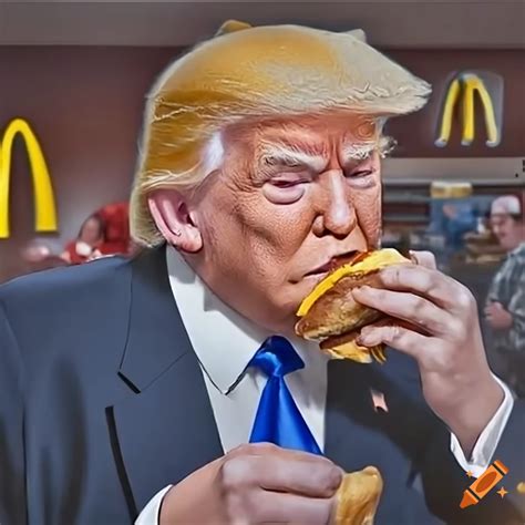 Photorealistic Picture Of Donald Trump Eating A Hamburger At A Mcdonald