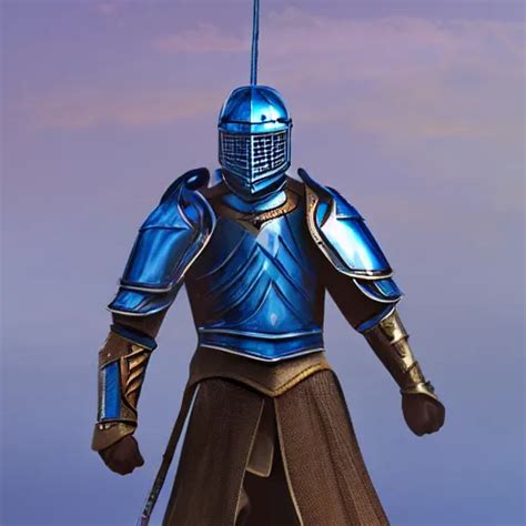 Knight Wearing Full Blue Armor Full Helmet With Stable Diffusion