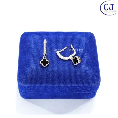 Jual Anting Perak Asli Silver Lapis Emas Putih Model Jepit Clover