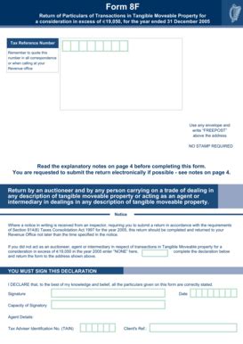 Fillable Online Revenue Form F Return Of Particulars Of Transactions