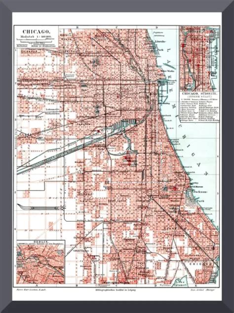 ANTICA STADTPLAN CHICAGO 1905 mappa città vecchia Al Capone