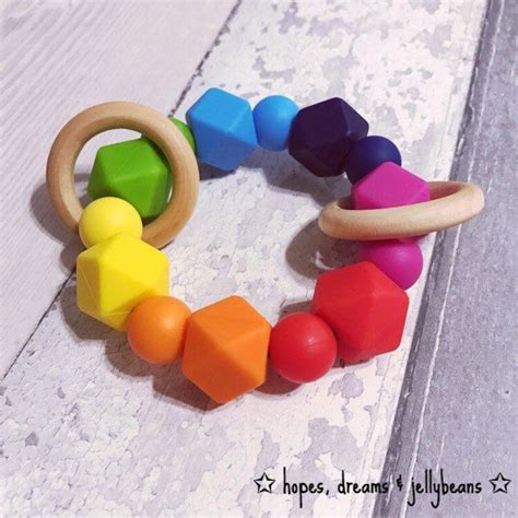 Rainbow Teething Toy Silicone Teether Toy Newborn Sensory Toy Etsy