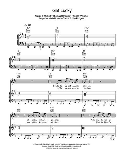 Get Lucky Feat Pharrell Williams Sheet Music By Daft Punk Piano