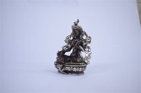 Buddhist Statue Of Green Tara Silver Plated Oxidized Finishing Price