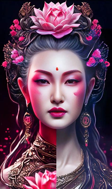 Buddha Artwork Quan Yin Japanese Geisha Durga Goddess Woman Face