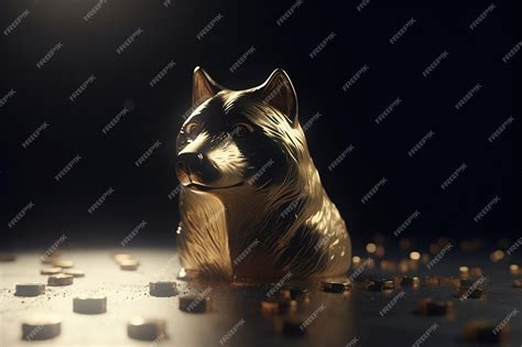 Premium AI Image | A gold dog statue sits on a table with a black ...