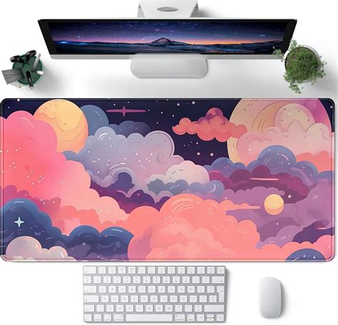 Cute Desk Mat Kawaii Clouds Pink Purple Desk Pad Anime XXL Large Mouse