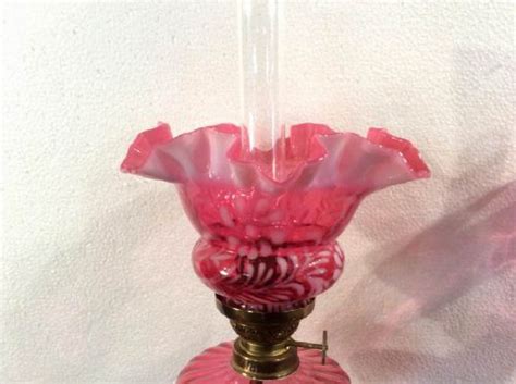 Matching Pair Of Antique Ruby Glass Peg Oil Lamps 296503