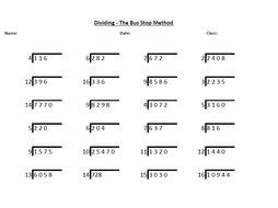 Bus Stop Division Worksheet (with answers) | Teaching Resources