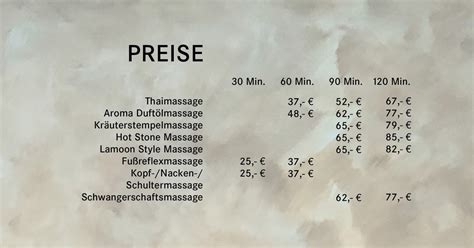 Preise Lamoon Thai Massage Stuttgart