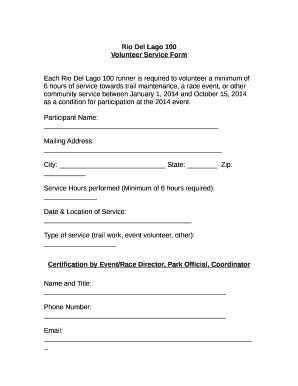 Fillable Online Rio Del Lago Volunteer Service Form Each Rio Del