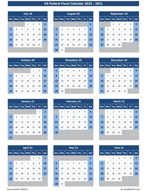 Download US Federal Fiscal Calendar 2020-21 Excel Template - ExcelDataPro