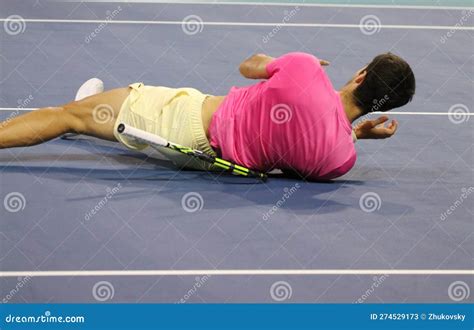 Carlos Alcaraz Of Spain In Action During Semifinal Match Against Jannik