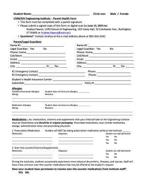 Fillable Online Uvm Parent Health Form Docx Uvm Fax Email Print