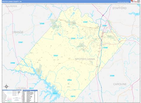 Spotsylvania County, VA Zip Code Wall Map Basic Style by MarketMAPS - MapSales