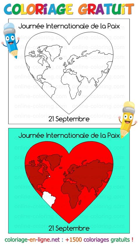 Coloriage Coeur pour la journée internationale de la Paix Coloriage à