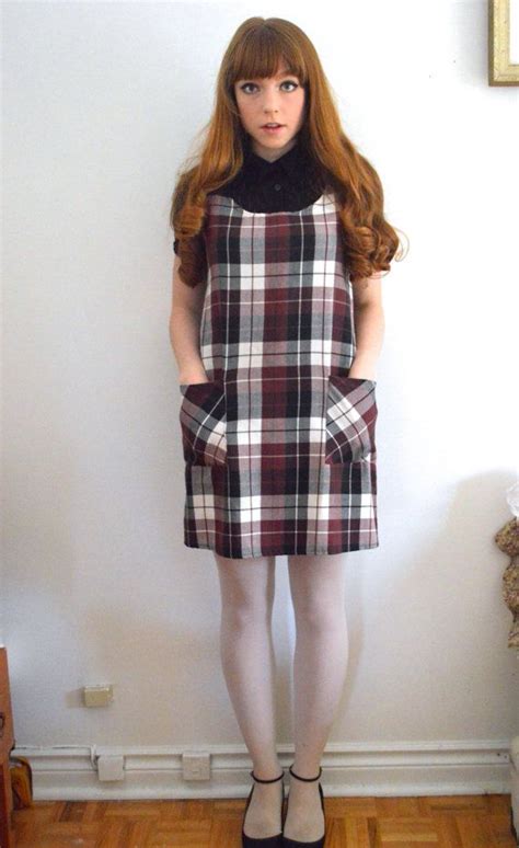 Vintage 1960s Purple Plaid Pinafore Jumper S M Plaid Fashion Game