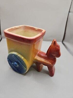 Vintage Mid Century Shawnee Pottery USA 538 Donkey With Flower Cart