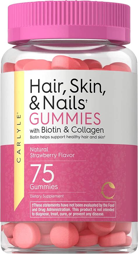 Hair Skin And Nails Vitamins 75 Gummies With Biotin And Collagen Strawberry Flavor By