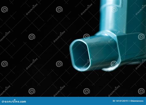 Blue Asthma Inhaler Medication Isolated On White Background Stock