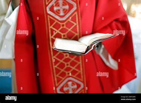 African church. Sunday catholic mass. Priest reading the bible. Close ...