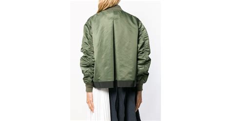 Sacai Khaki Pleated Bomber Jacket In Green Lyst