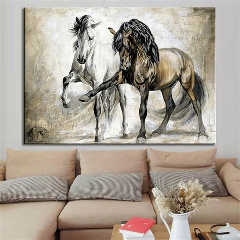 Abstract Retro Horse Oil Canvas Wall Art Painting Pictures Living Room ...