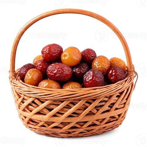 Dried Jujube Fruits In A Celebratory Wicker Basket Deep Red With A