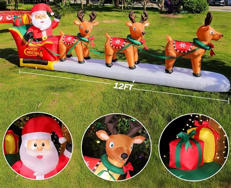 12 Ft Christmas Inflatables Blow Up 3 Reindeers Pulling Etsy