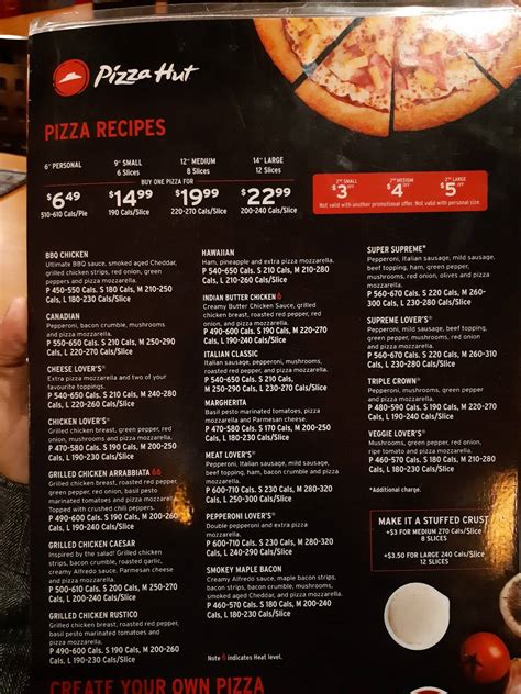 Carta De Pizzería Pizza Hut Windsor Windsor Huron Church Rd