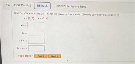 Solved Find 2u 3v U V And 3u4v For The Given Vectors U Chegg