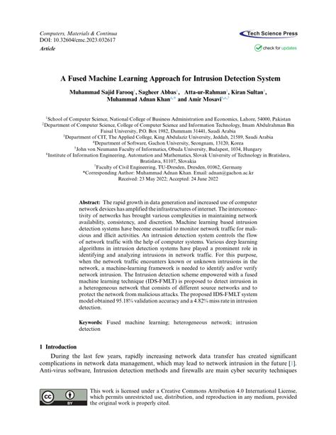 PDF A Fused Machine Learning Approach For Intrusion Detection System