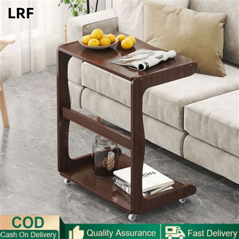 Movable Solid Wood Coffee Table Small Family Type C Sofa Side Cabinets ...