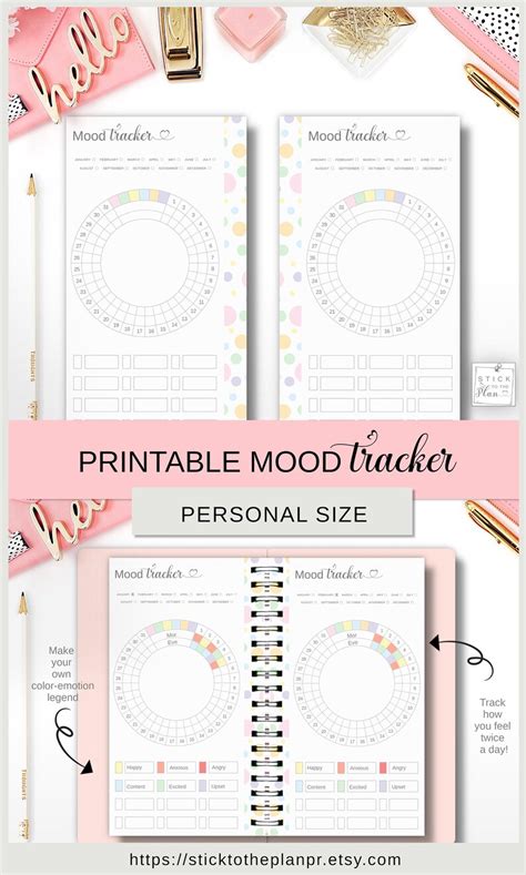 Emotion Tracker Printable Personal Size Insert Circular Mood Etsy