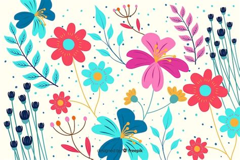 Fondo Floral Colorido Dibujado A Mano Vector Gratis