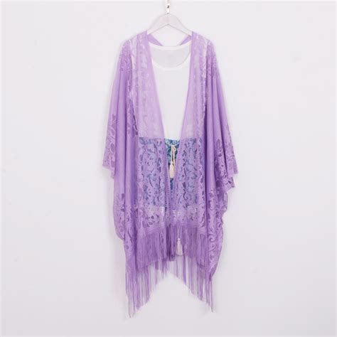 Long Bohemian Kimono Lavender Lace Kimonopurple Lace Etsy