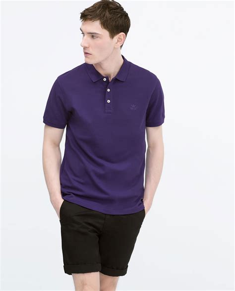 Zara Piqué Polo Shirt In Purple For Men Lyst