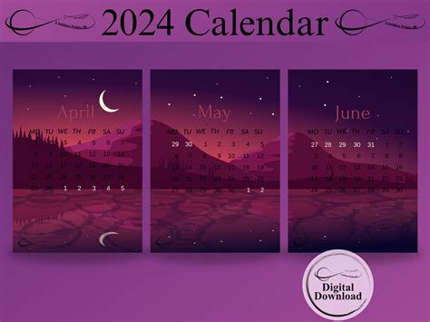 Landscape 2024 Monthly Calendar 2024 Wall Calendar Seasonal Scenes