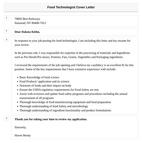 Food Technologist Cover Letter Velvet Jobs